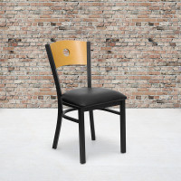 Flash Furniture Hercules Series Black Circle Back Metal Restaurant Chair with Natural Wood Back and Black Vinyl Seat XU-DG-6F2B-CIR-BLKV-GG